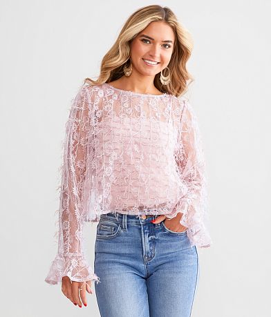 Willow & Root Floral Eyelash Top front view