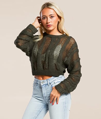 Gilded Intent Cropped Open Stitch Sweater front view