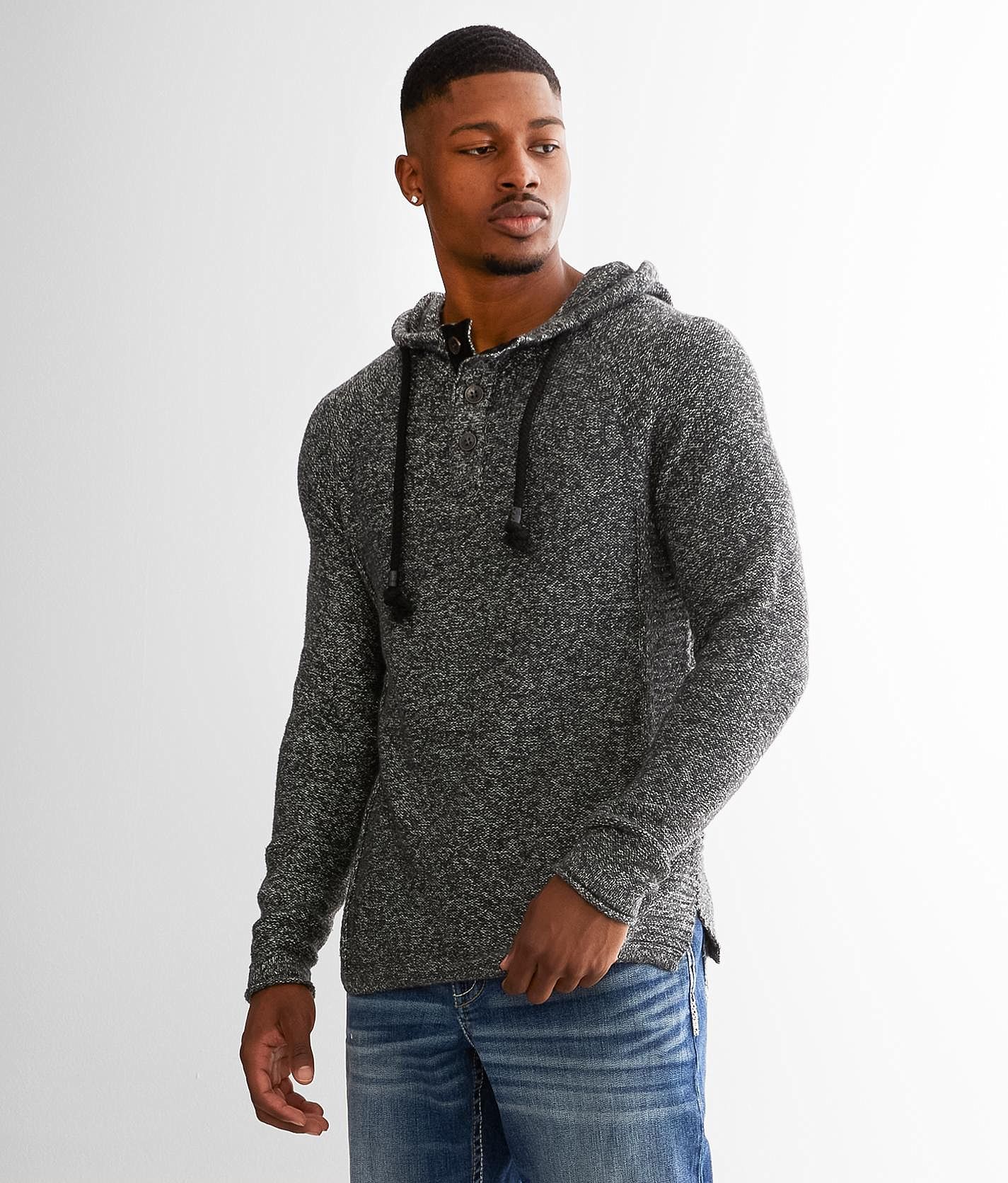 Outpost Makers Hooded Henley Sweater - Men's Sweaters in Charcoal White