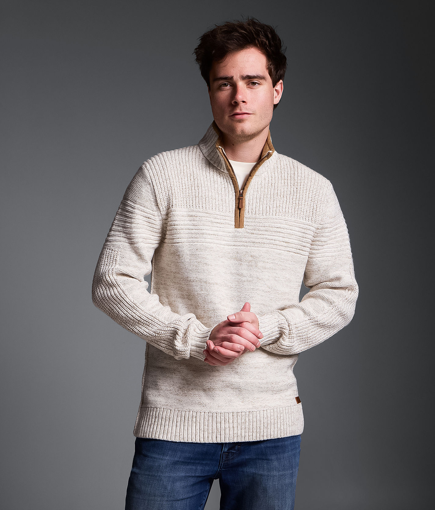 Outpost Makers Quarter Zip Sweater - Men's Sweaters in Cream Combo