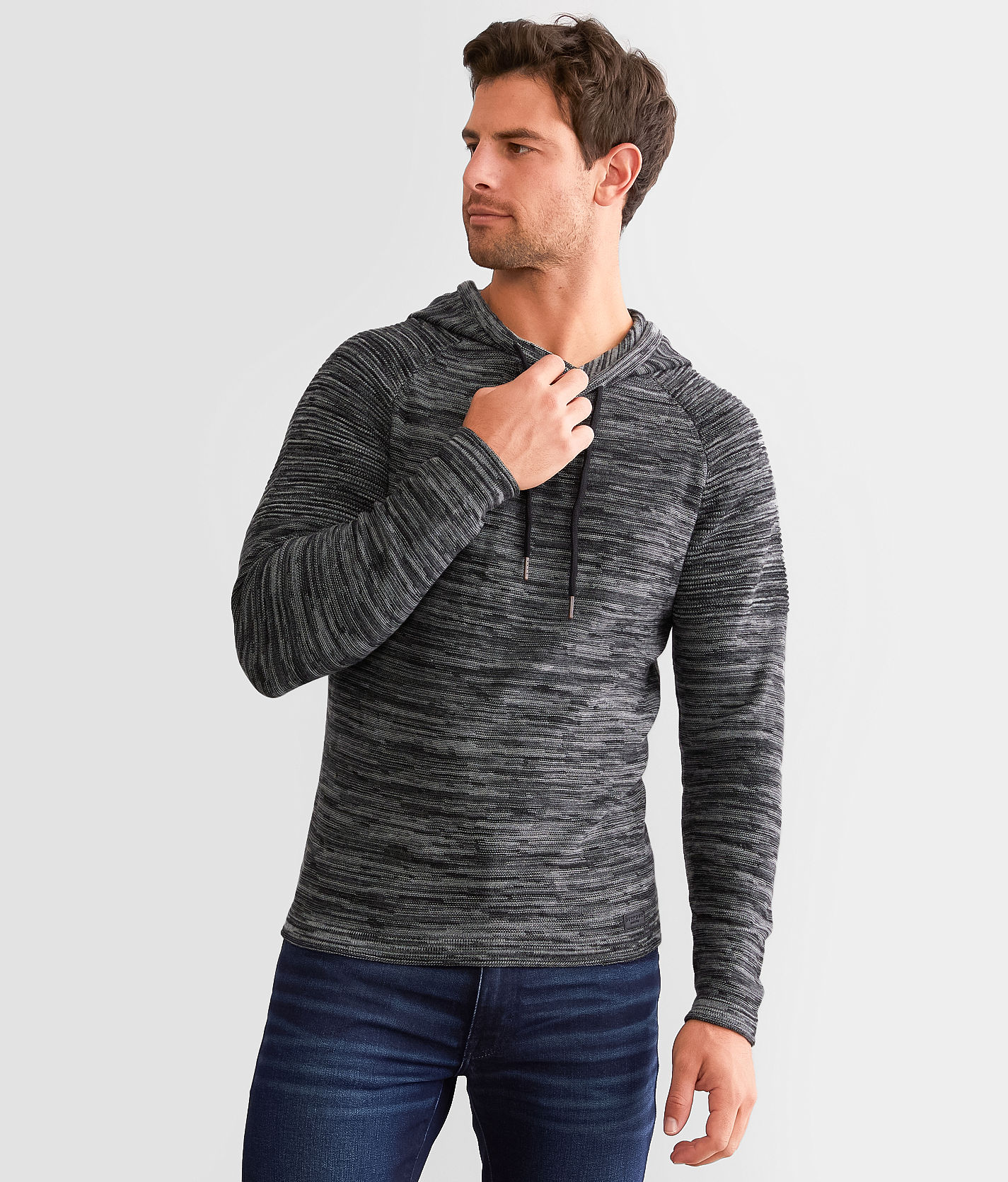★COOR★ Wool Blend Buckle Yarn Hooded Sweater Black CXE4KT0 Charcoal Loopback Wool Hooded Sweatshirt - Buck Mason