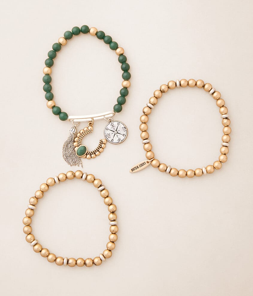 3 Pack Beaded Charm Stretch Bracelet Set