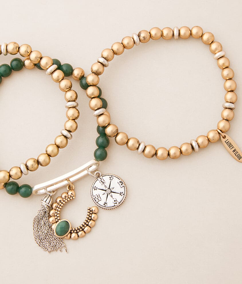 3 Pack Beaded Charm Stretch Bracelet Set