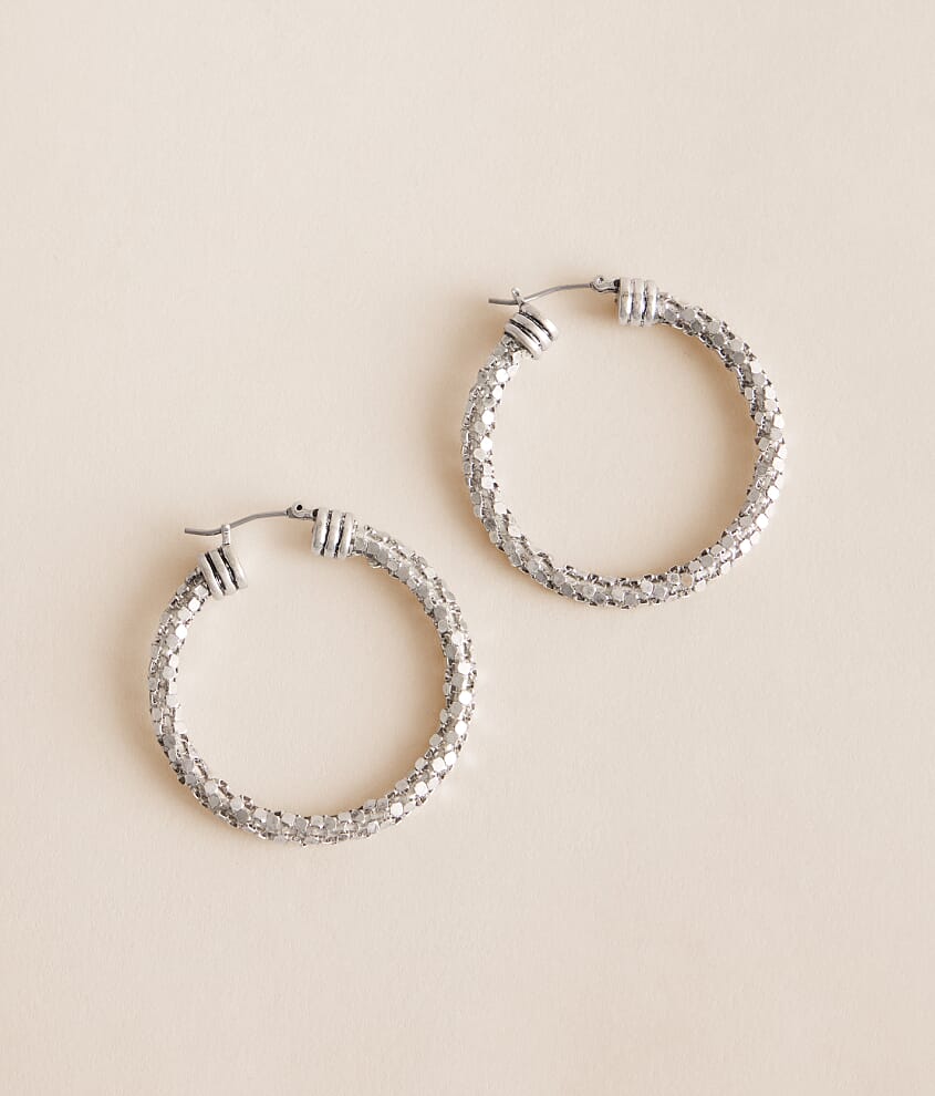 Metal Mesh Wrapped Hoop Earring