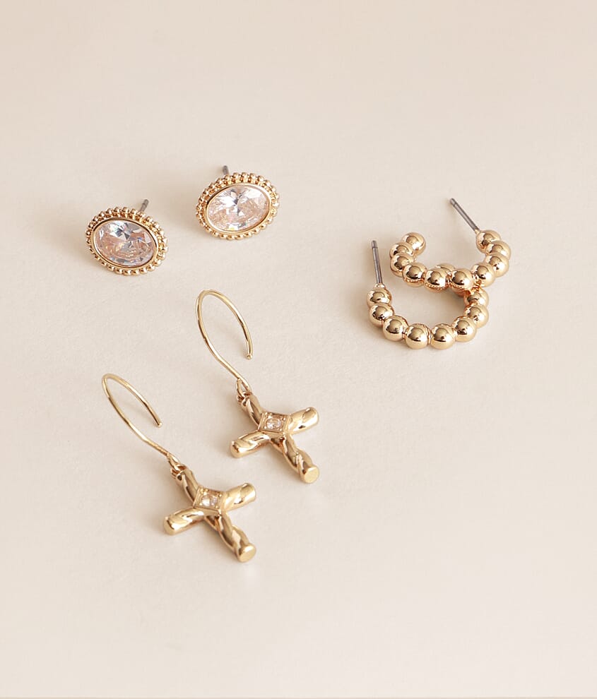 3 Pack Cross Earring Set