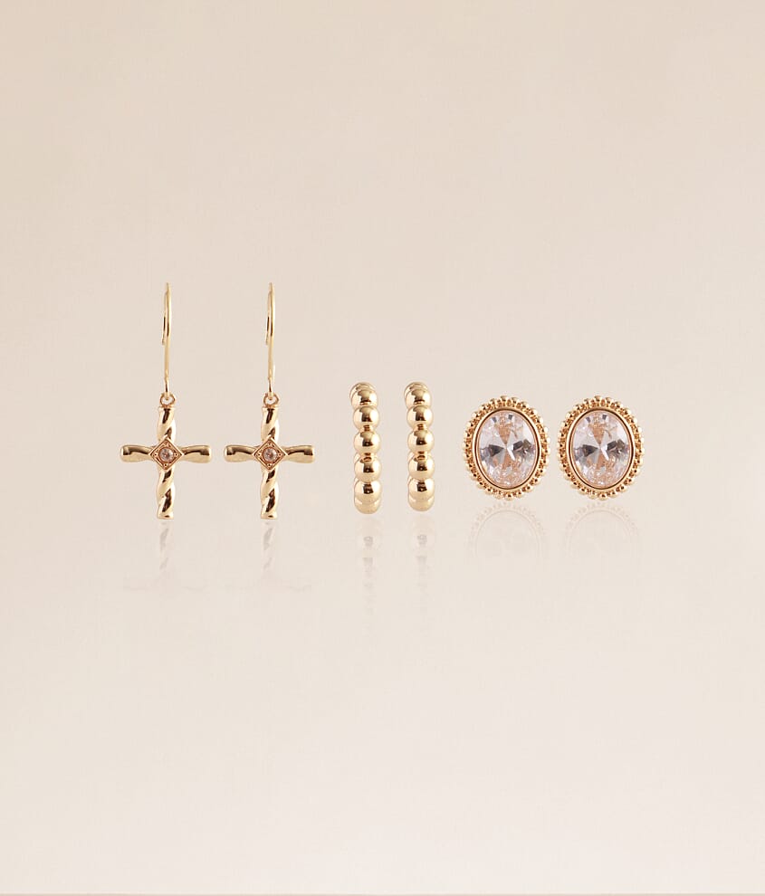 3 Pack Cross Earring Set
