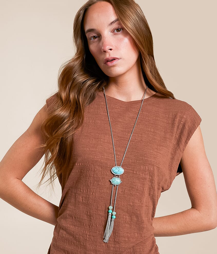 Turquoise Stone Fringe Necklace - thumbnail 4