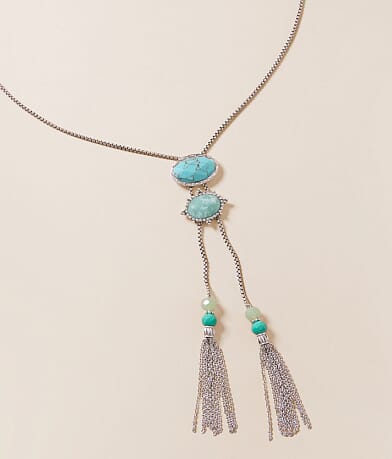 Lainey Wilson Turquoise Stone Fringe Necklace front view