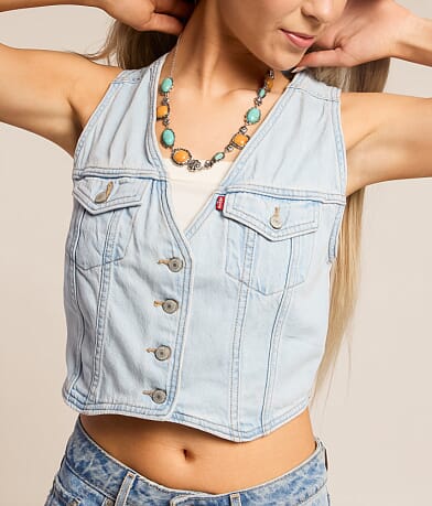 Racer Denim Cropped Vest thumbnail 3
