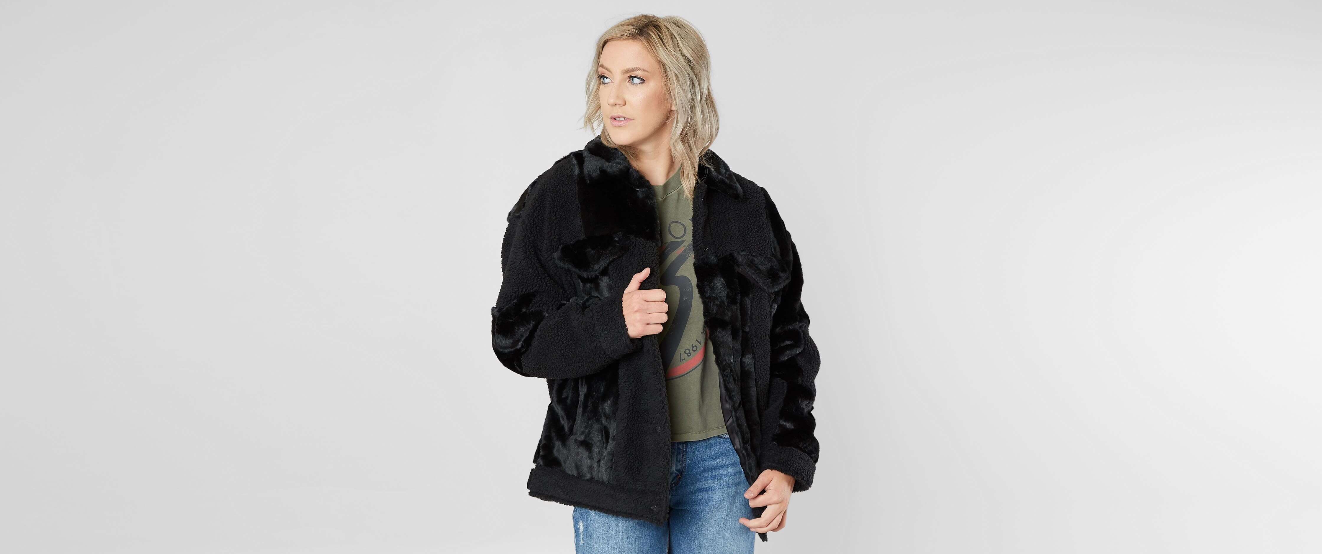 levi black fur jacket