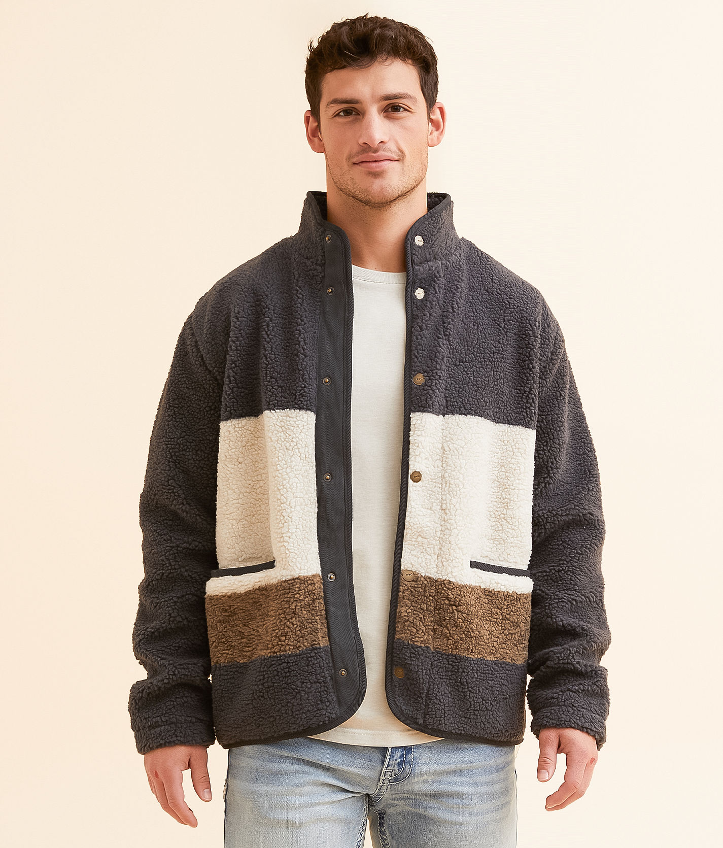 RVCA Westwood Sherpa Shacket - Men's Coats & Jackets in Dark Khaki