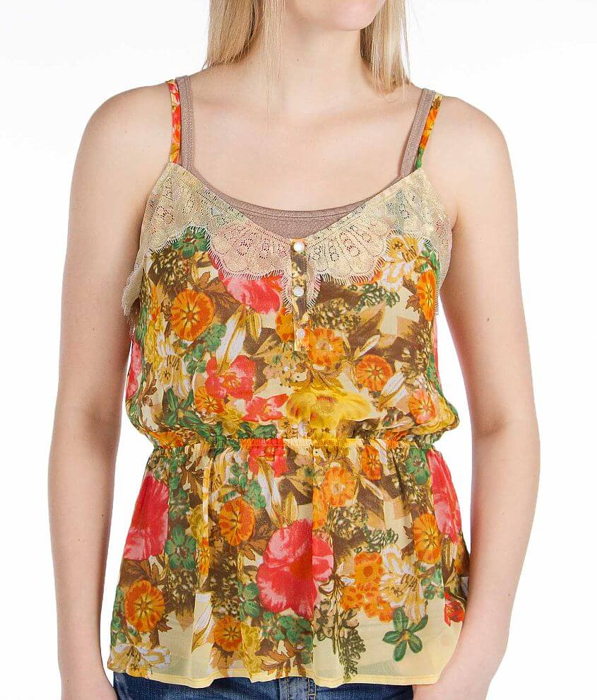 Lily White Floral Henley Tank Top front view