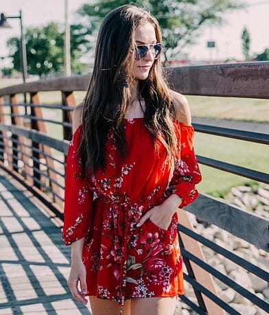 As U Wish Floral Cold Shoulder Romper full left side view