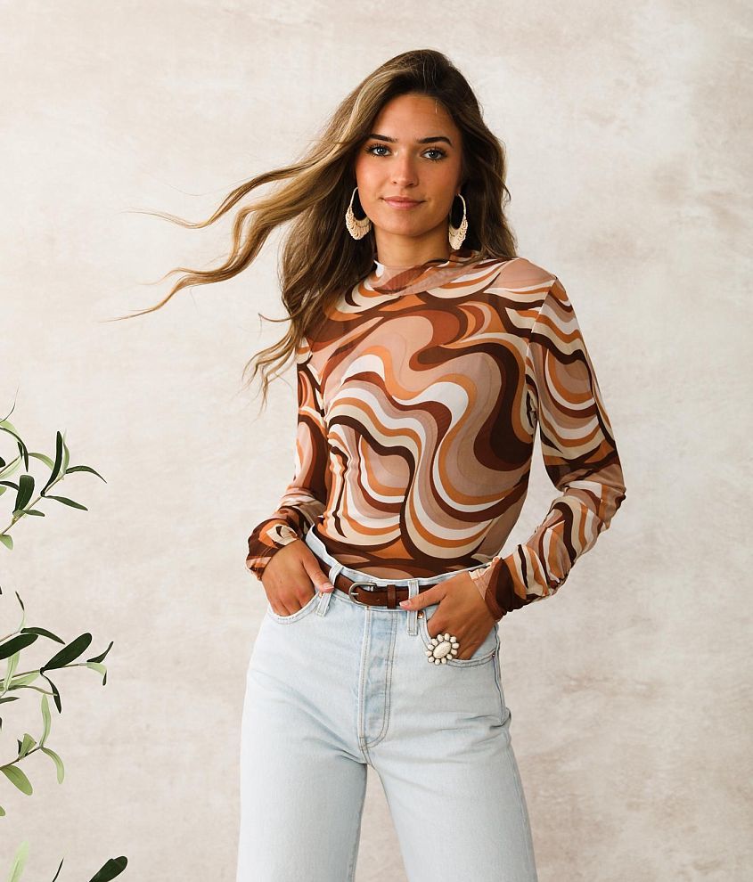 Willow & Root Marble Mesh Top - Women's Shirts/Blouses in Brown