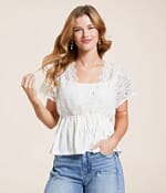 Daytrip Crochet Lace Peplum Top - Women's Shirts & Blouses