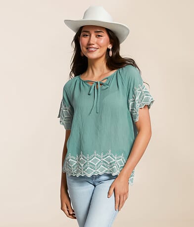 Daytrip Embroidered Eyelet Top front view