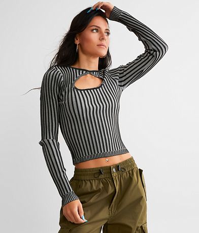 Gilded Intent Keyhole Plated Sweater front view