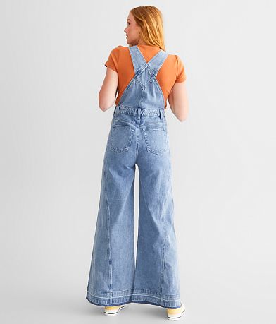 Listicle Undone Flare Denim Overalls BACK