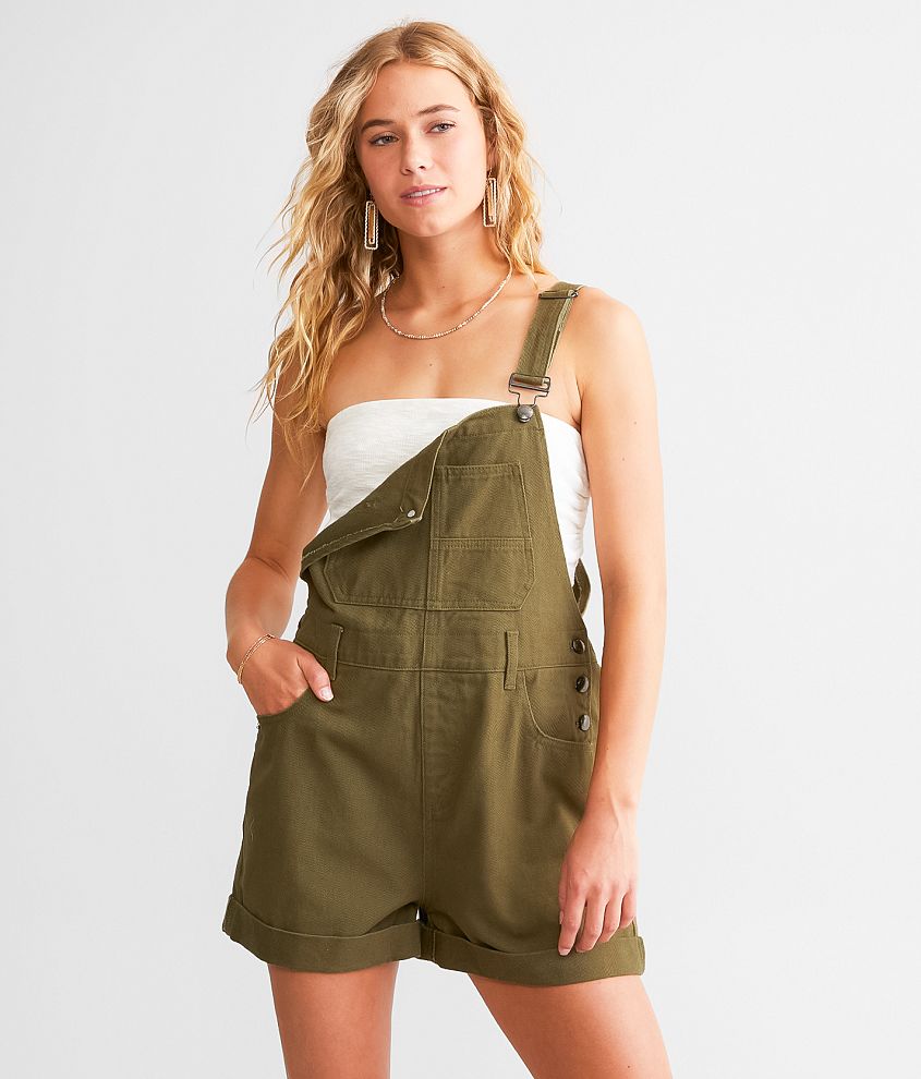 Listicle Canvas Overall Short - Women's Rompers/Jumpsuits in Olive