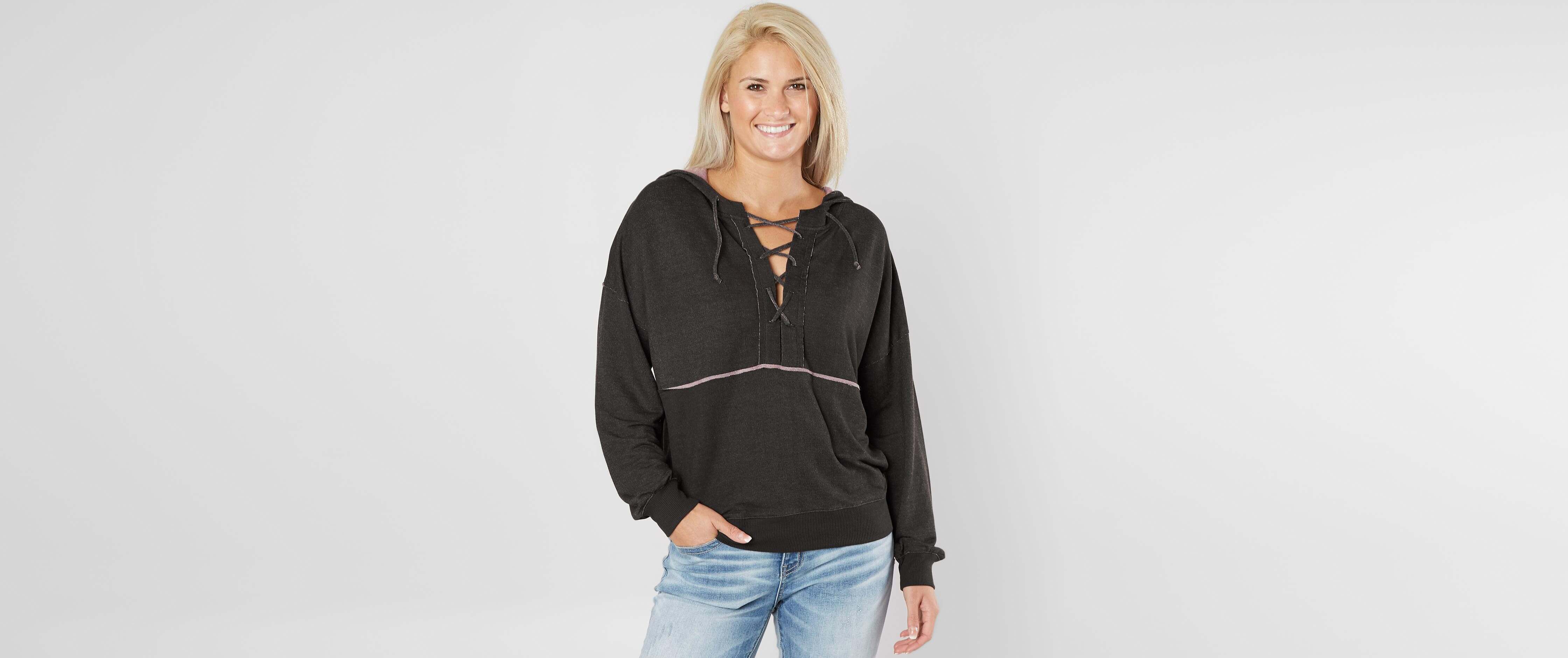 Daytrip Raw Edge Hooded Sweatshirt Women's Sweatshirts in Washed