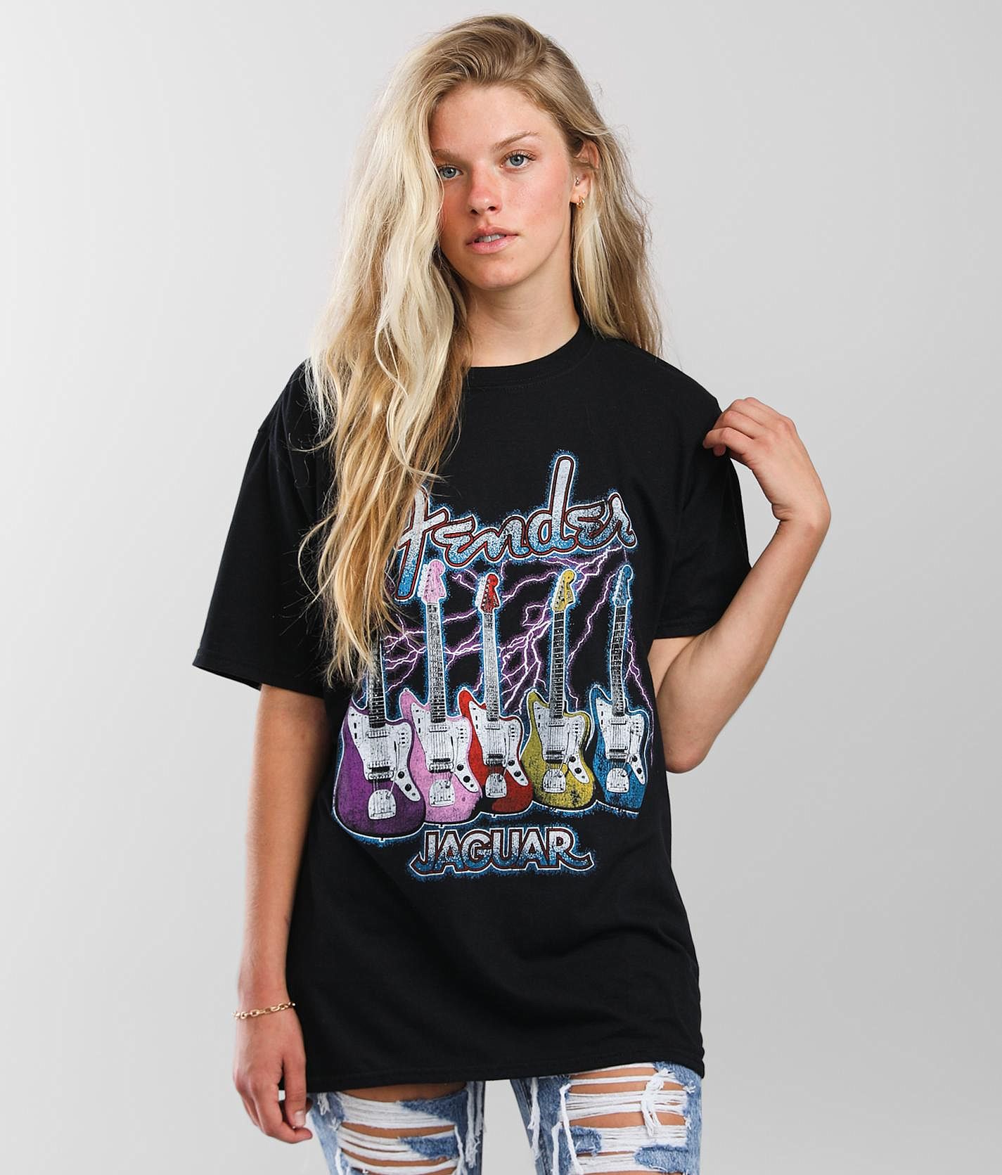 Fender Jaguar Oversized T-Shirt - Women's T-Shirts in Washed Black