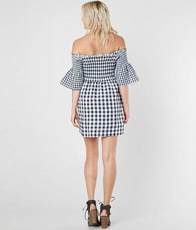 Loveriche Cold Shoulder Gingham Dress BACK