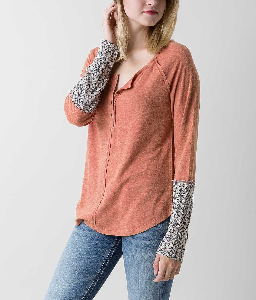 Love on Tap Slub Fabric Henley Top front view