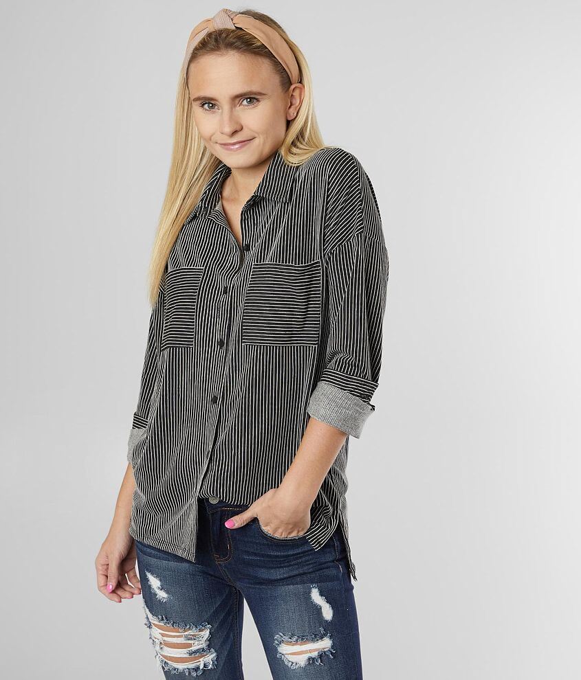 Paper Crane Striped Button Down Shirt front view