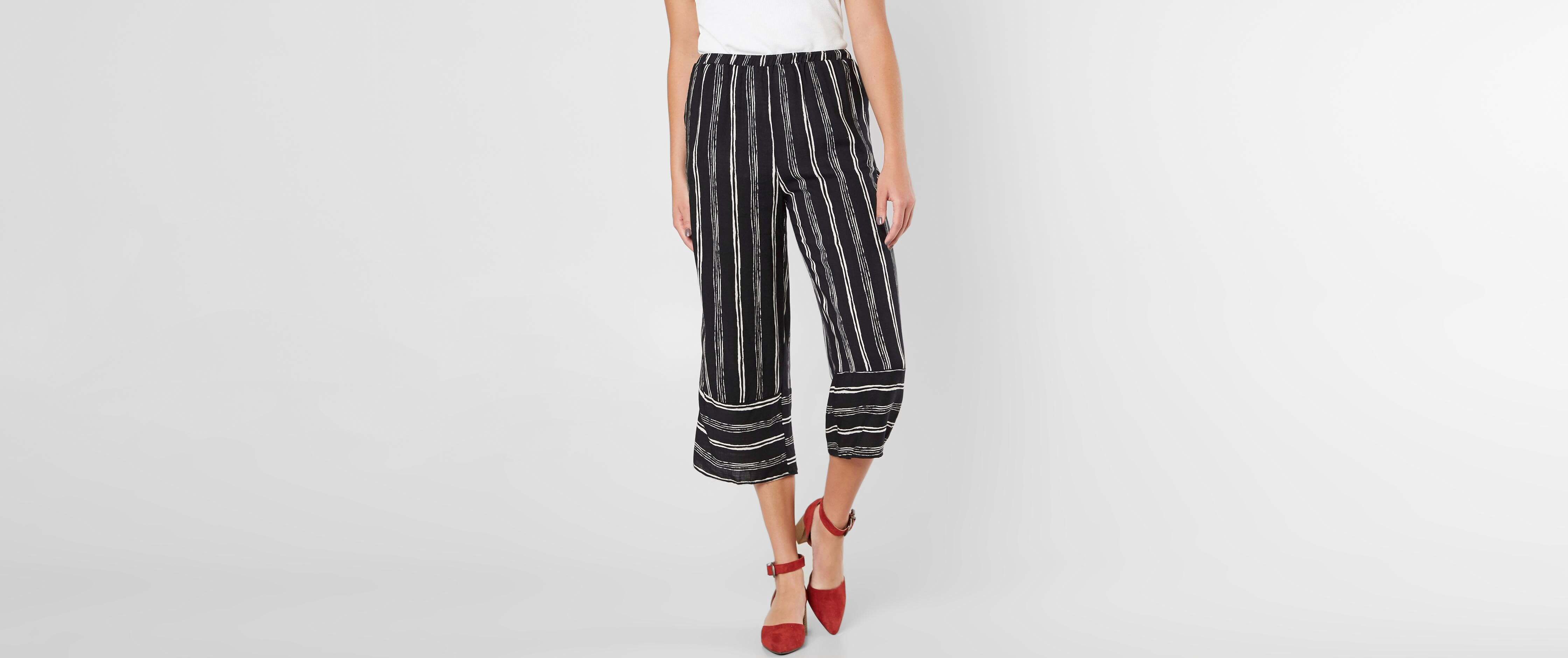 striped wide leg cropped pants
