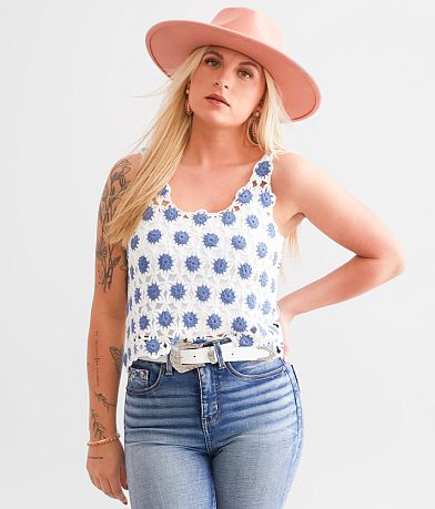 Willow & Root Cropped Crochet Tank Top front view