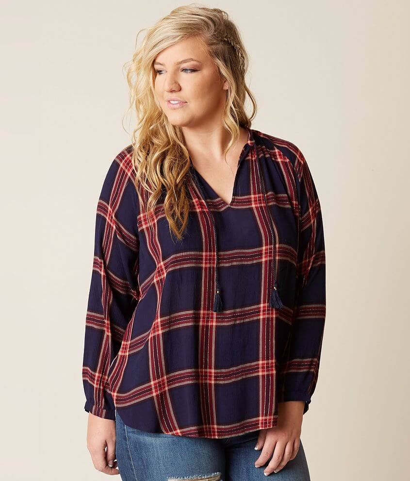 Lucky Brand Plaid Peasant Top - Plus Size Only - Women's Shirts