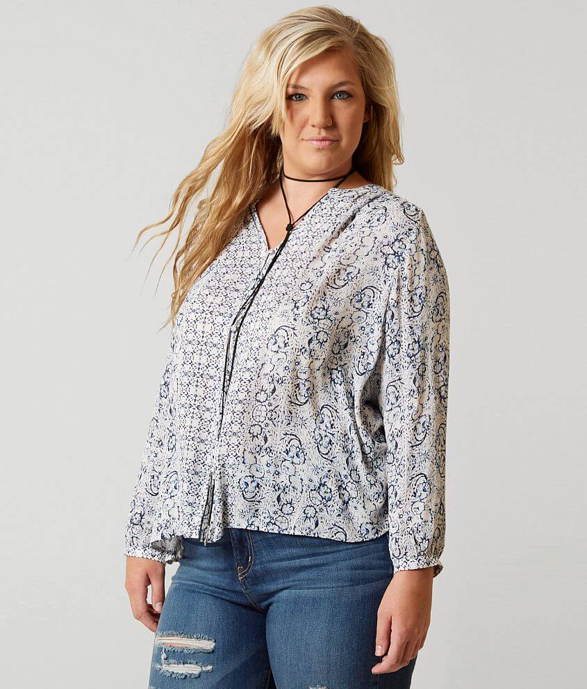 Lucky Brand Peasant Top - Plus Size Only - Women's Shirts/Blouses in Blue  Multi