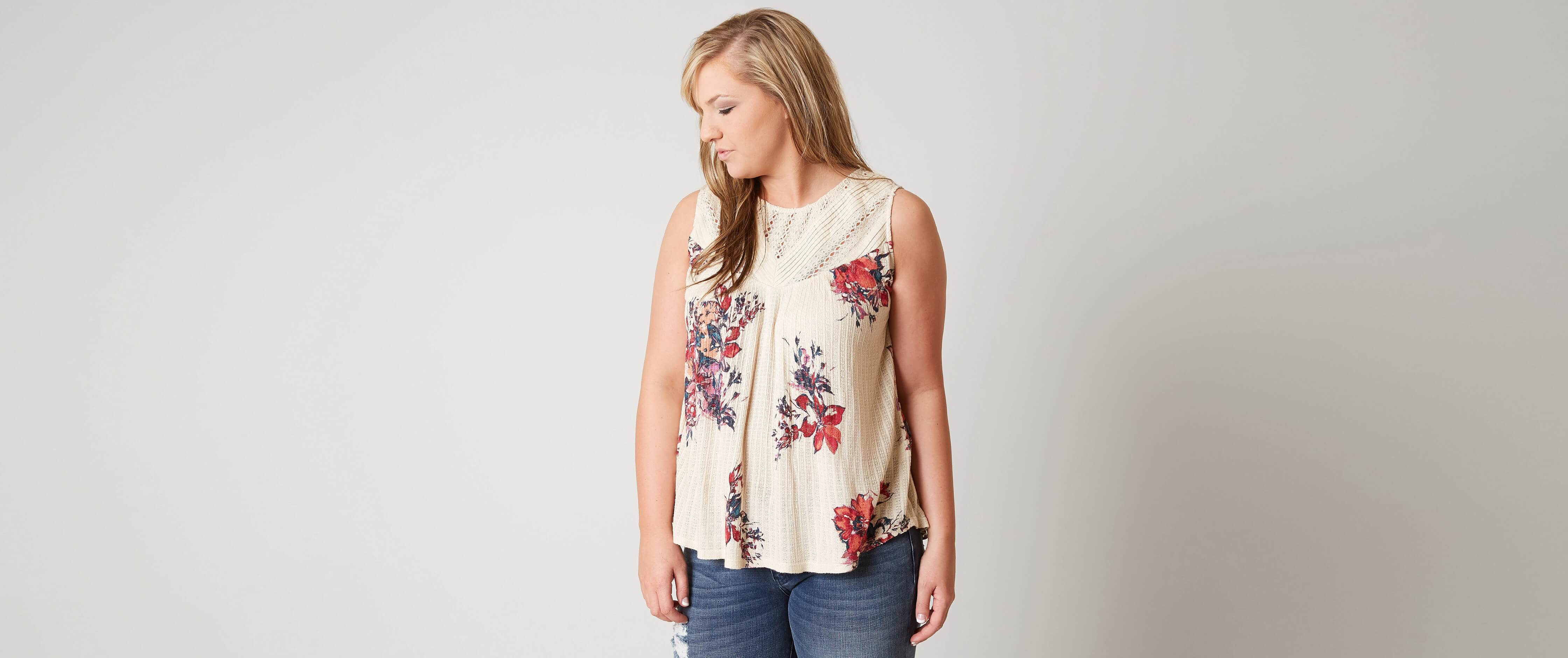 Lucky Brand Floral Tank Top Plus Size Only Women's Tank Tops in Natural Multi Buckle