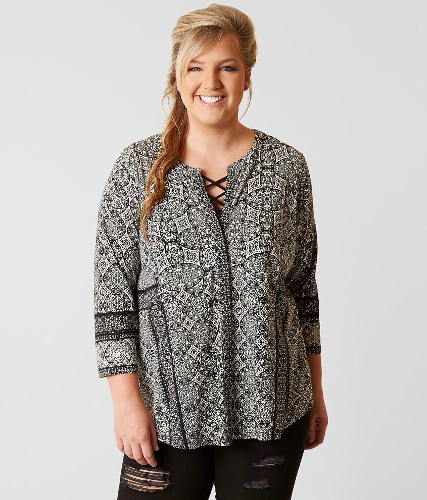 Lucky Brand Geo Print Shirt - Plus Size Only front view