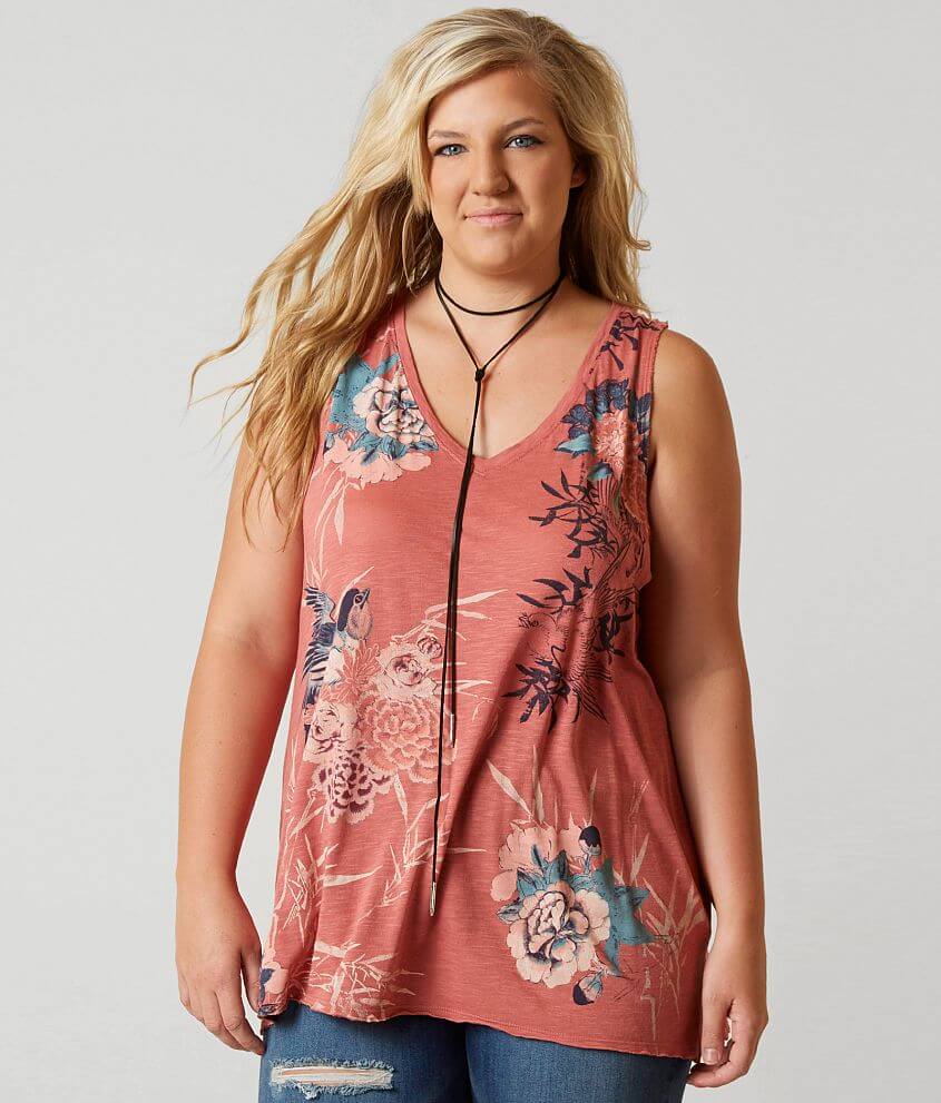 Lucky Brand Bird Scroll Tank Top - Plus Size Only front view
