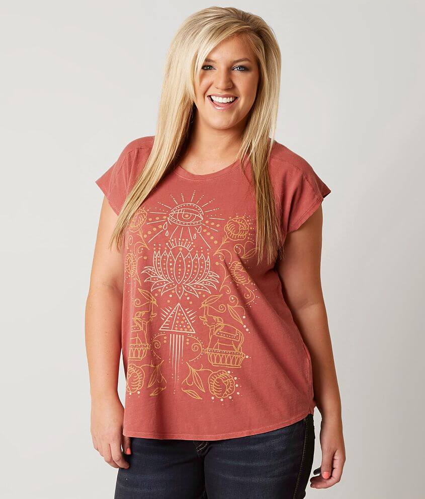 Lucky Brand Lotus T-Shirt - Plus Size Only - Women's T-Shirts in Earth Red