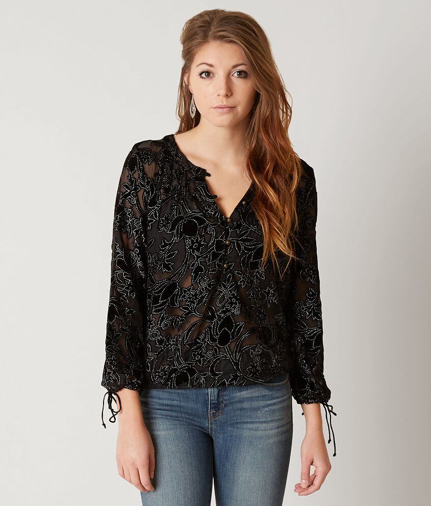 Lucky Brand Velvet Peasant Henley Top front view