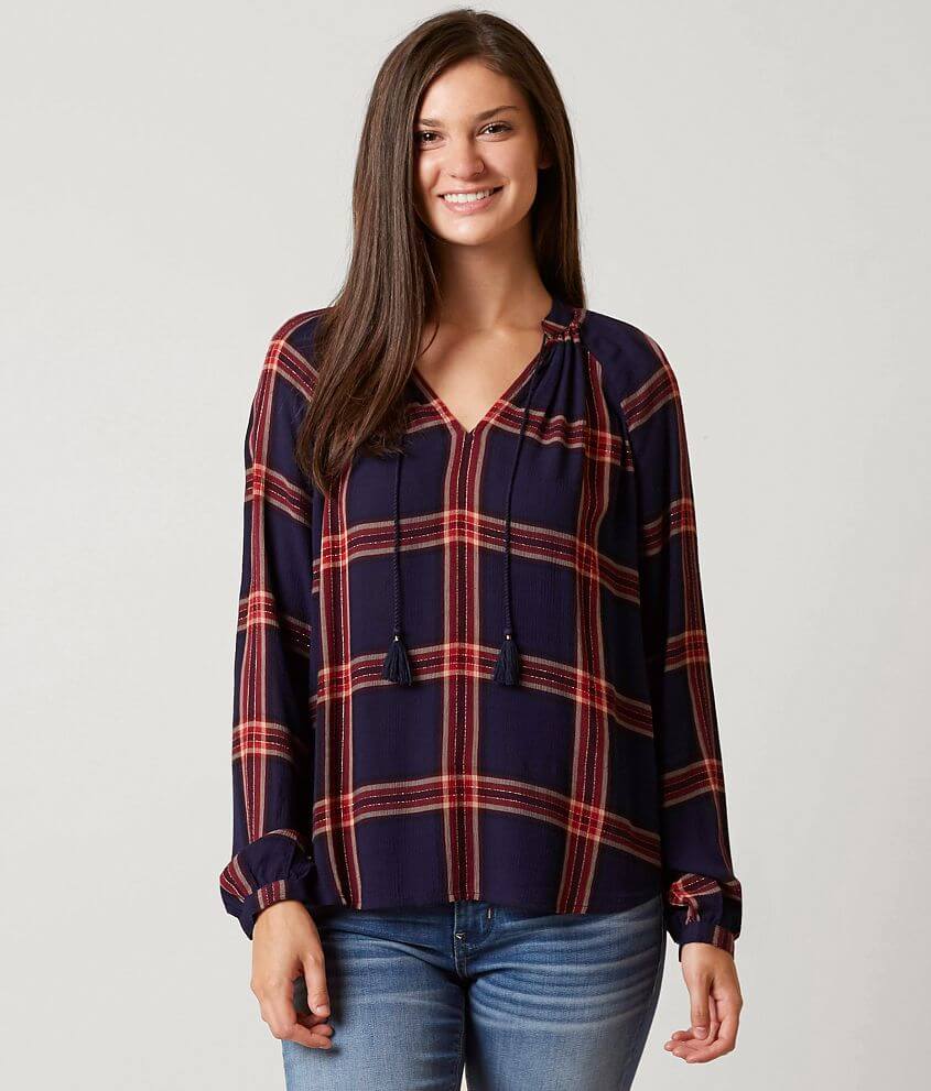 Lucky Brand Plaid Shirt - Women's Shirts/Blouses in Navy Multi