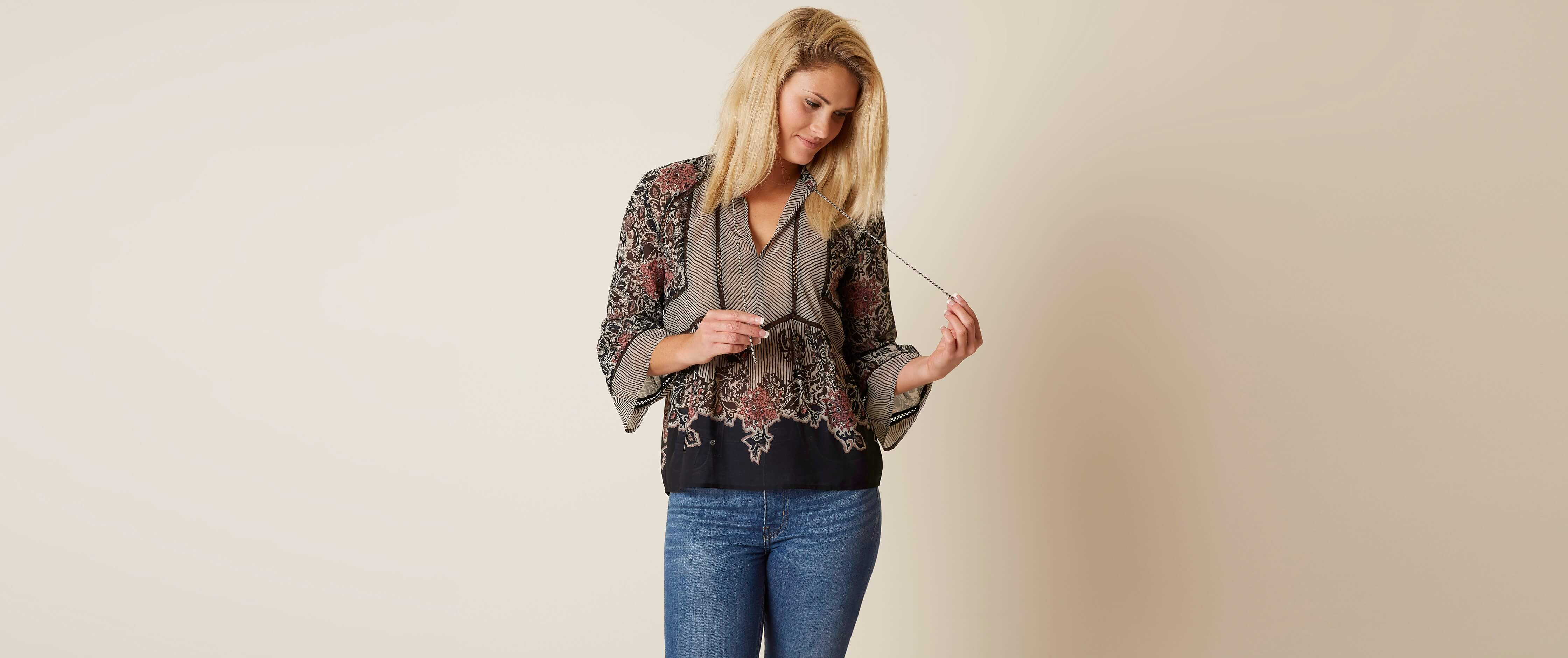 lucky brand mixed print top