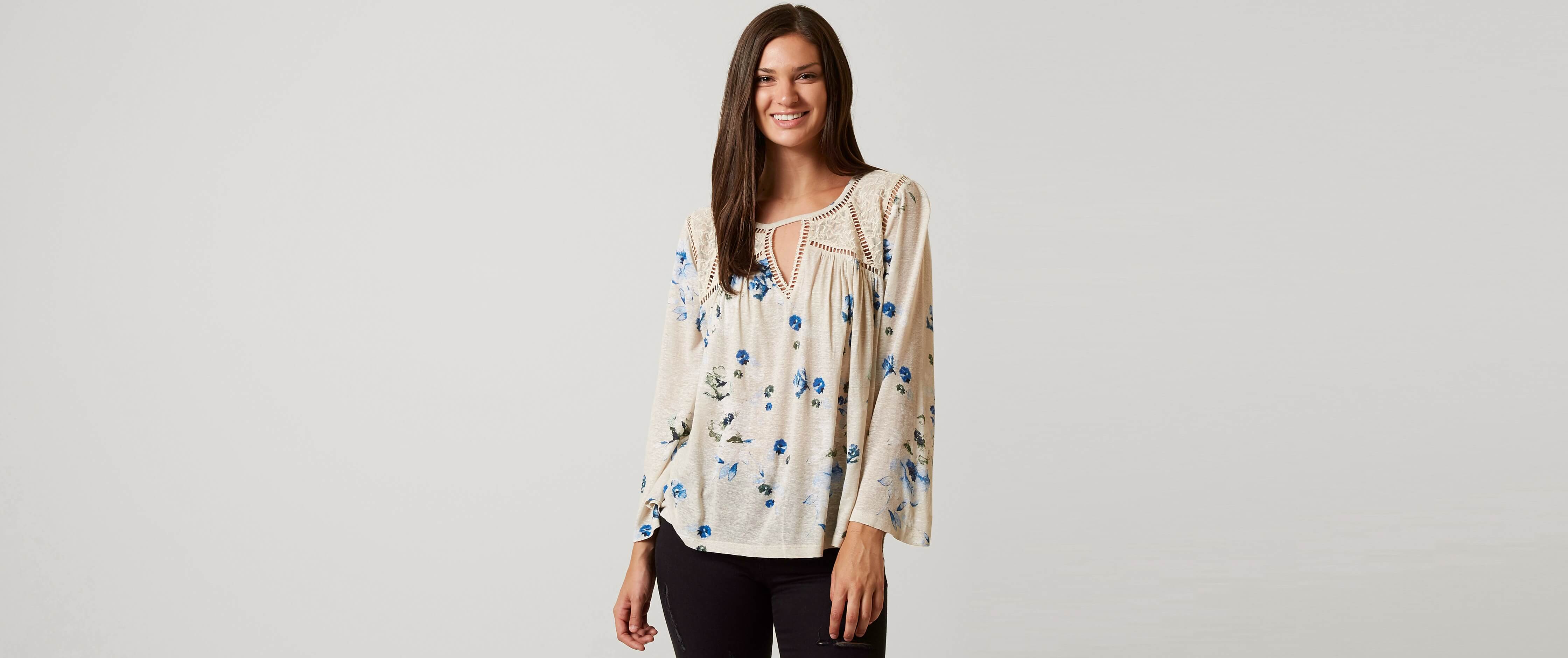 Lucky Brand Floral Peasant Top Women's Shirts/Blouses in Natural