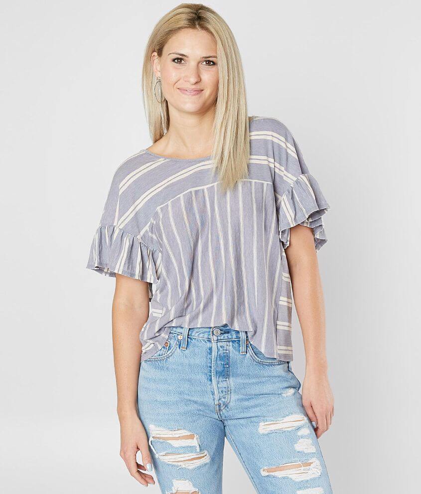 Lucky Brand Striped Ruffle Top front view