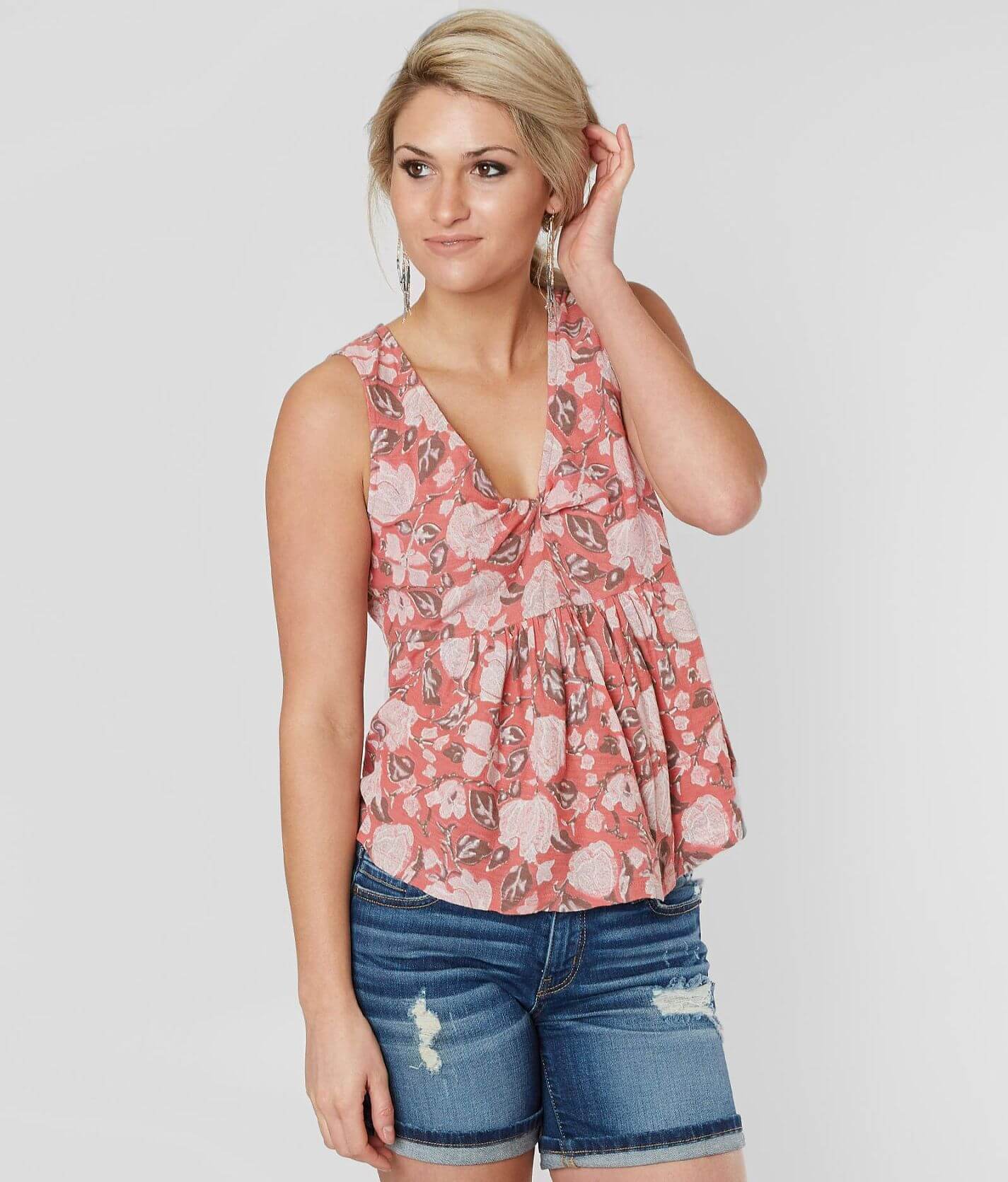 Lucky Brand Floral Peplum Tank Top - Women's Tank Tops in Coral Multi