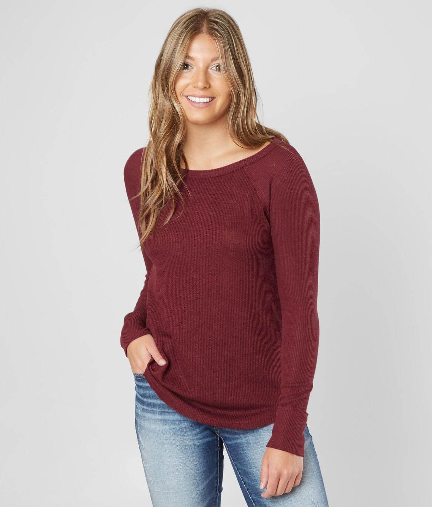 Lucky Brand Ribbed Thermal Top - Women's Shirts/Blouses in Windsor Wine