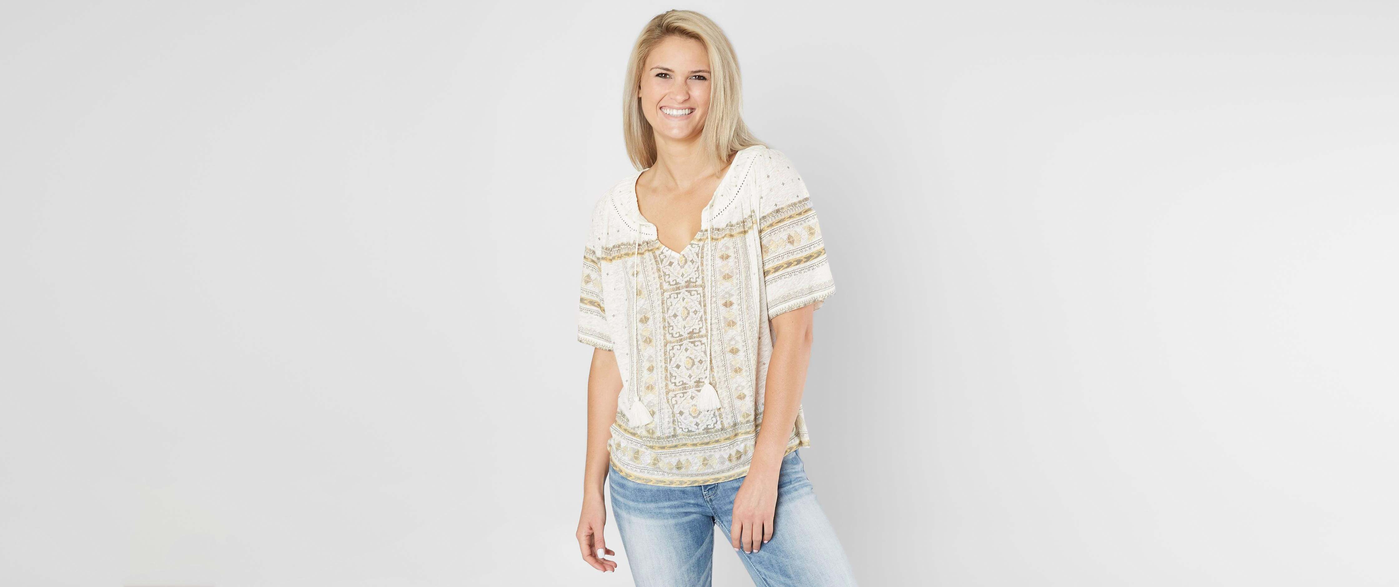 Image of Lucky Brand Tile Split Neck Top