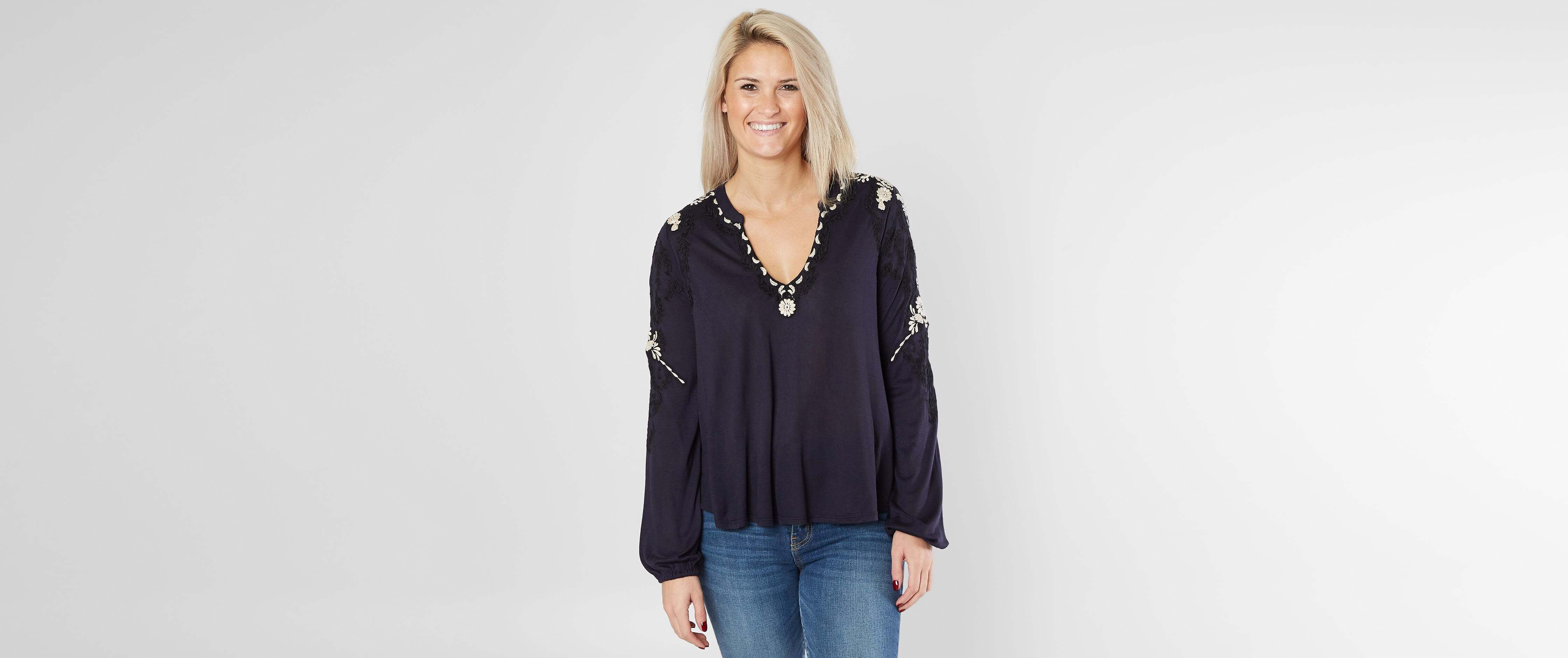 Image of Lucky Brand Floral Embroidered V-Neck Top