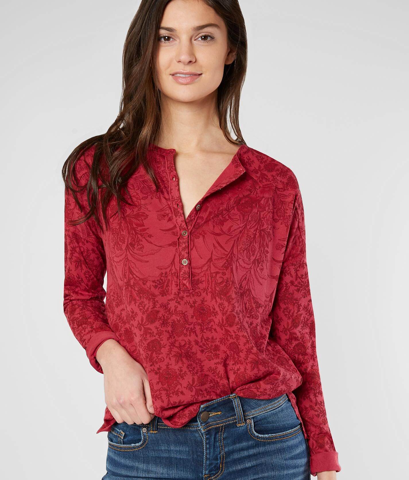 red henley shirt women's