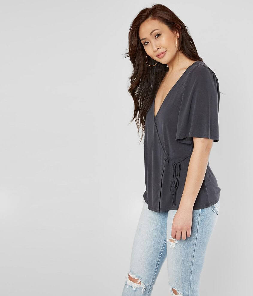 Lucky Brand Solid Sand Wash Wrap Top front view