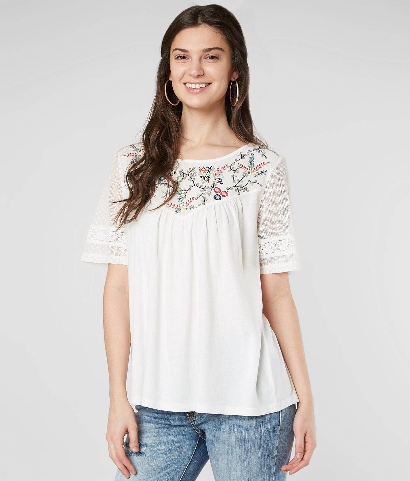 lucky brand women's embroidered top