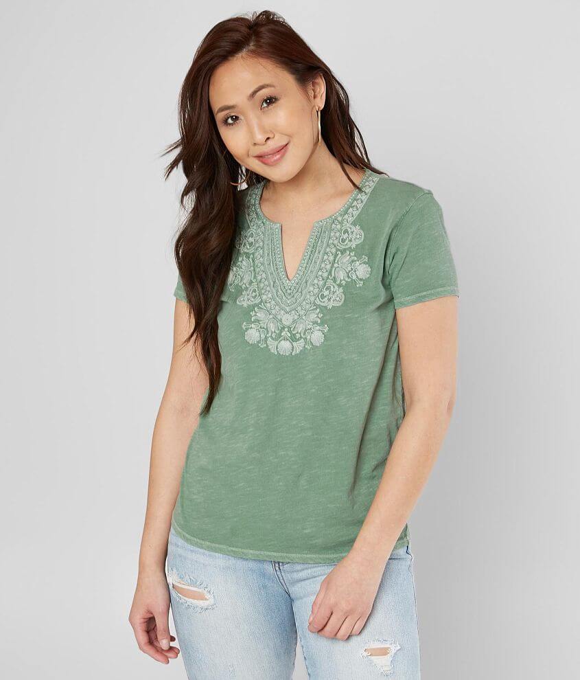 Lucky Brand Embroidered V-Neck Top - Women's Shirts/Blouses in