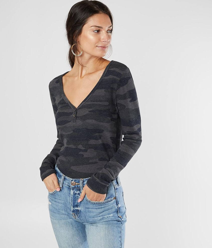 Lucky Brand Thermal Henley Top - Women's Shirts/Blouses in Black
